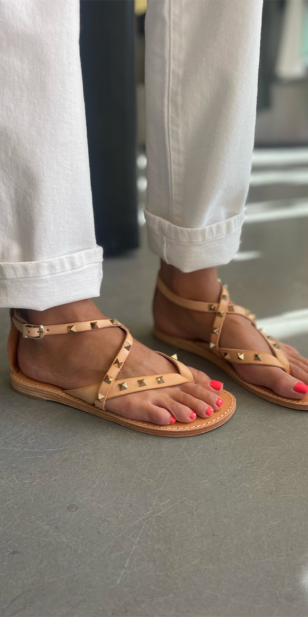 Mrs Unicorn Artemis Studded Thong Sandals in Nude