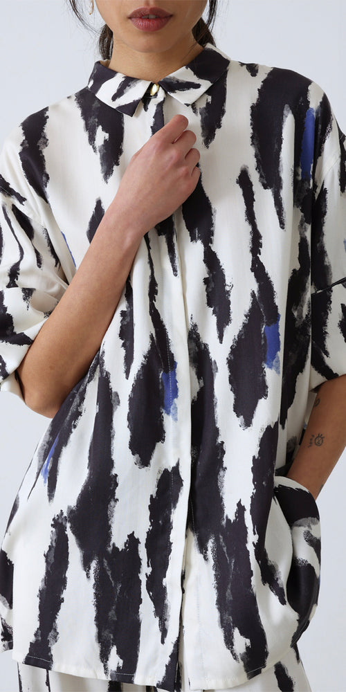 Mother of Pearl Camille Shirt in Blue Watercolour Print