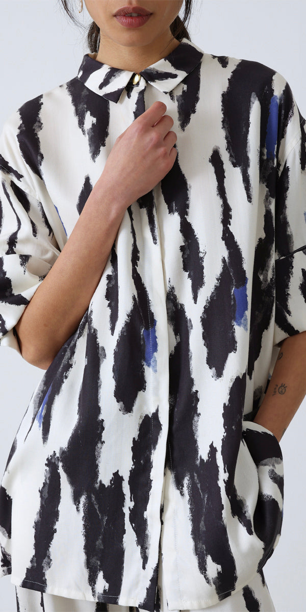 Mother of Pearl Camille Shirt in Blue Watercolour Print