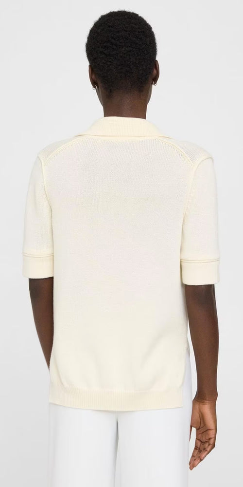 Theory Short-Sleeve Cotton-Cashmere Polo Sweater