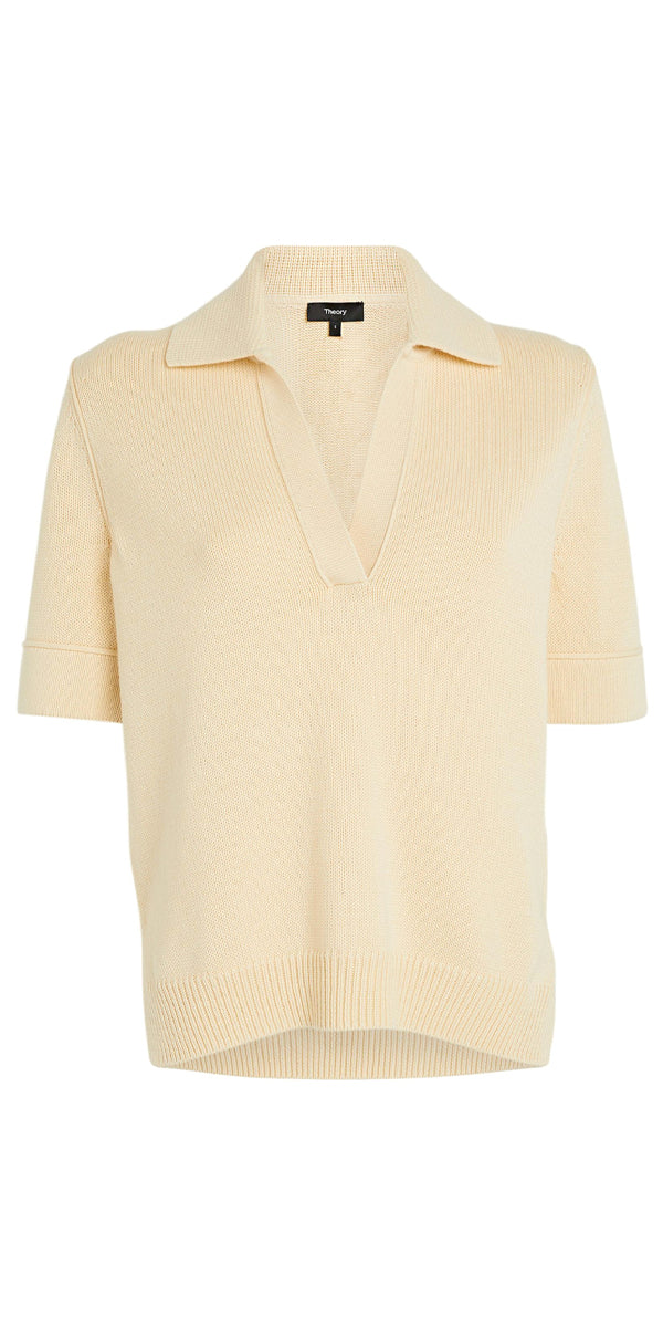 Theory Short-Sleeve Cotton-Cashmere Polo Sweater