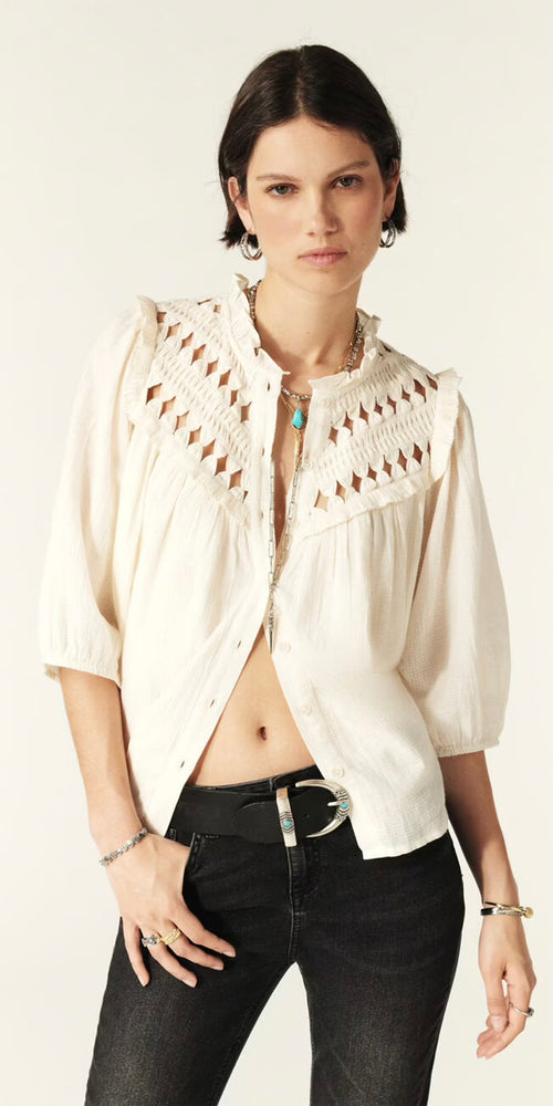 ba&sh Beluna Puff Sleeve Shirt in Ecru