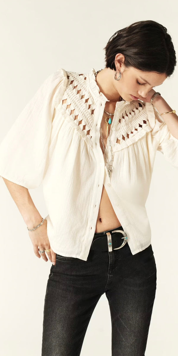 ba&sh Beluna Puff Sleeve Shirt in Ecru