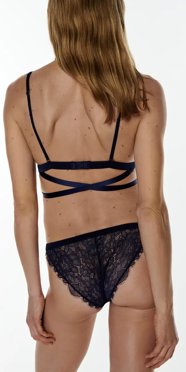 Love Stories Love Lace Tie Up Bralette in Dark Blue