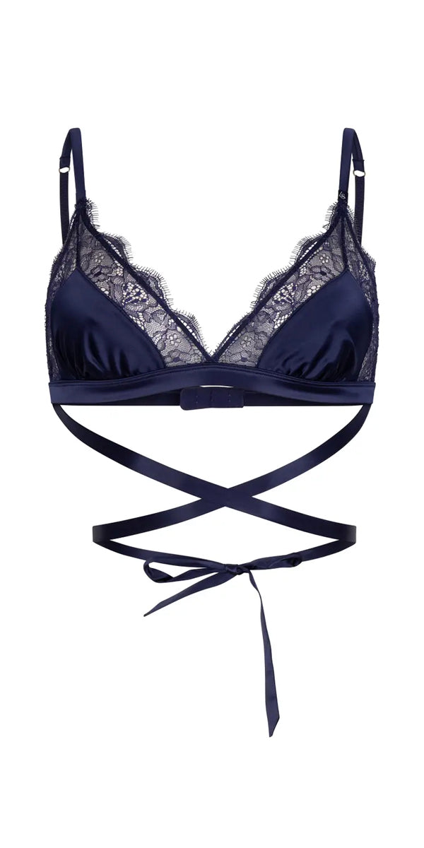 Love Stories Love Lace Tie Up Bralette in Dark Blue