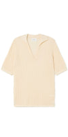 Sita Murt Textured Short Sleeve Polo Top in Ecru