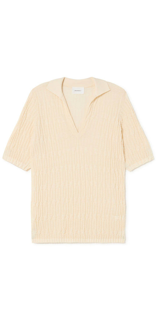 Sita Murt Textured Short Sleeve Polo Top in Ecru