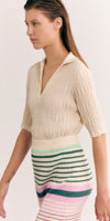 Sita Murt Textured Short Sleeve Polo Top in Ecru