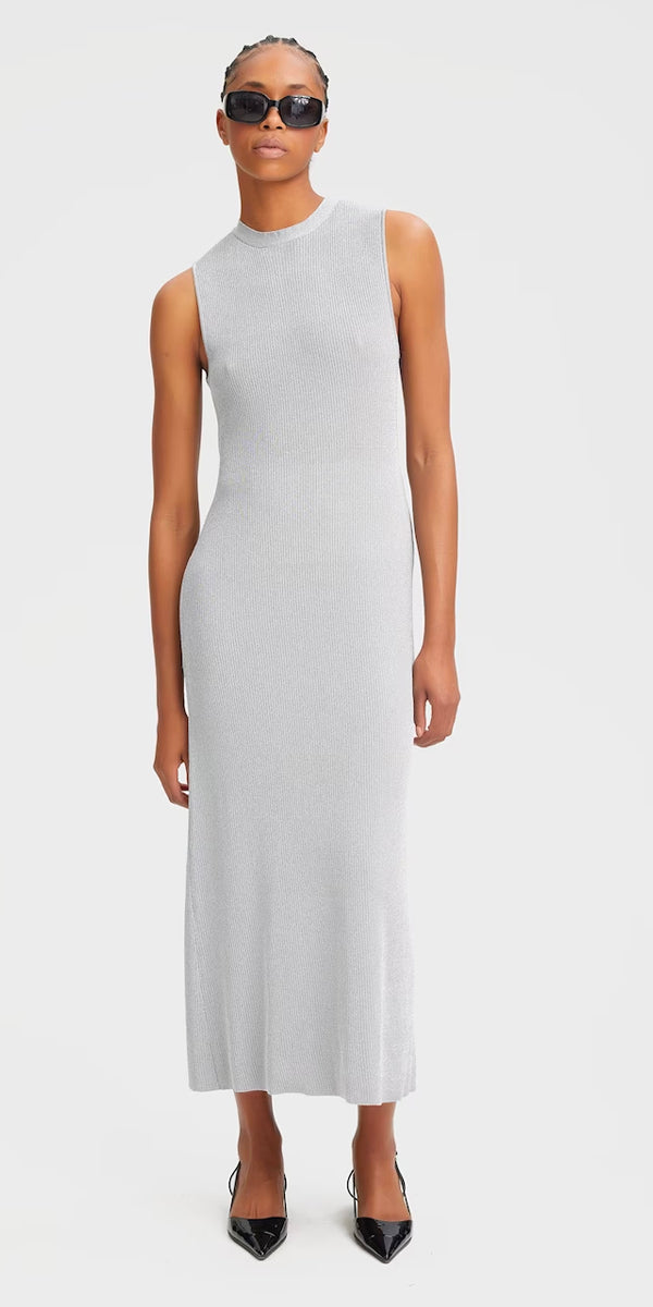 Gestuz Silvi Backless Lurex Dress in Silver