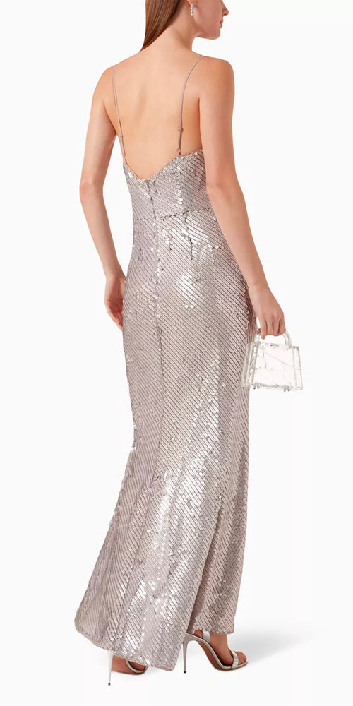 Elliatt Spinel Sequin Gown in Musk